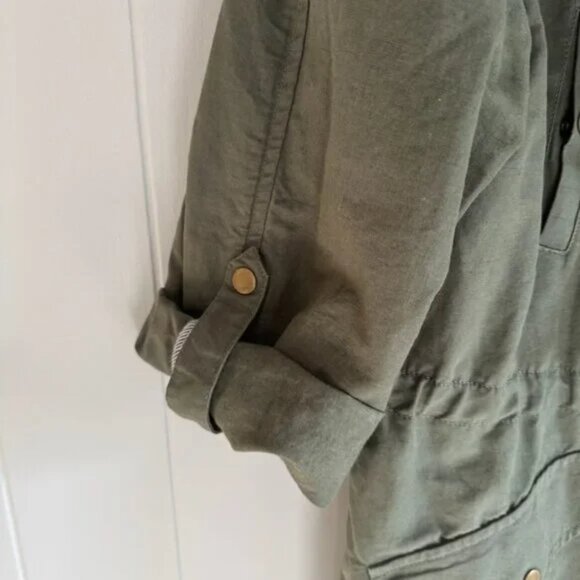 LOFT Utility Jacket Military Green Cotton Full Zip Cinched - L - Picture 3 of 7